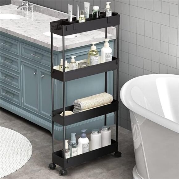 Slim Rolling Storage Cart 4 Tier Organizer for Bathroom Kitchen Laundry Office - Picture 7 of 7